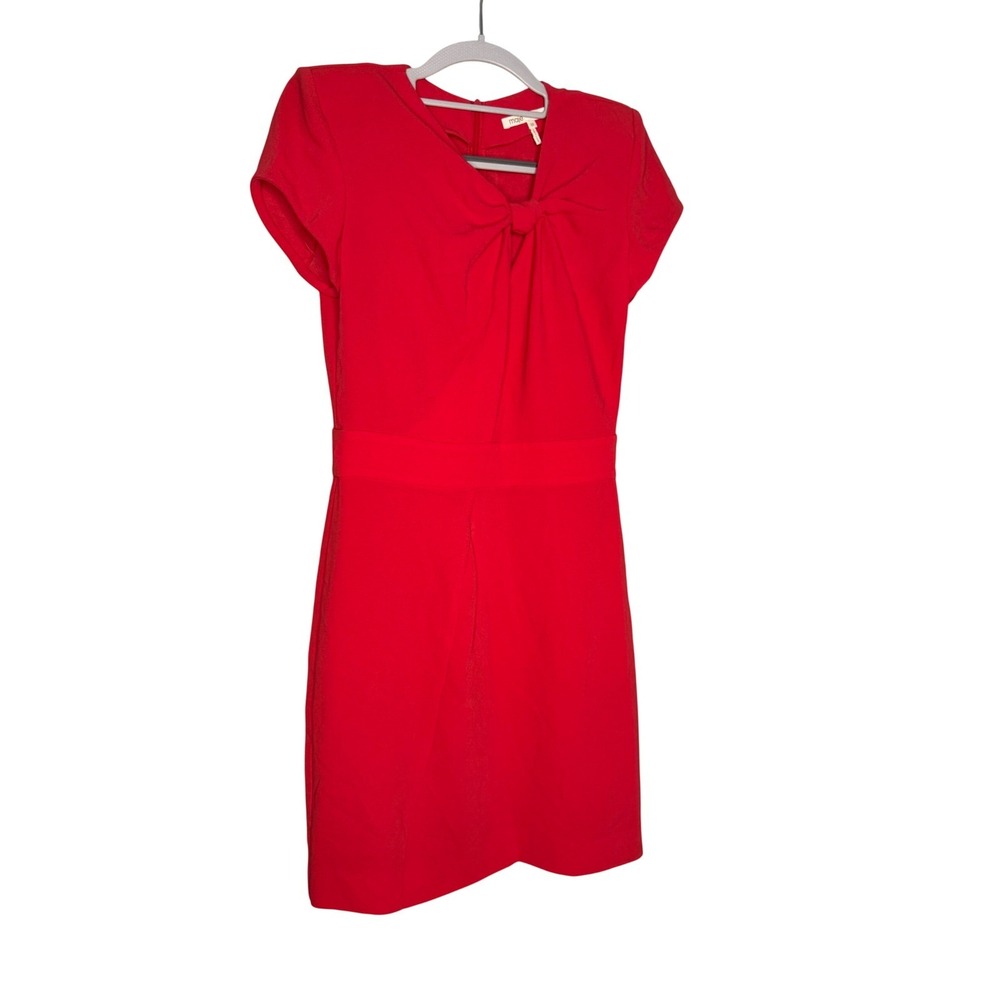 Maje red knotted‎ front mini dress short sleeve shoulder pads romantic